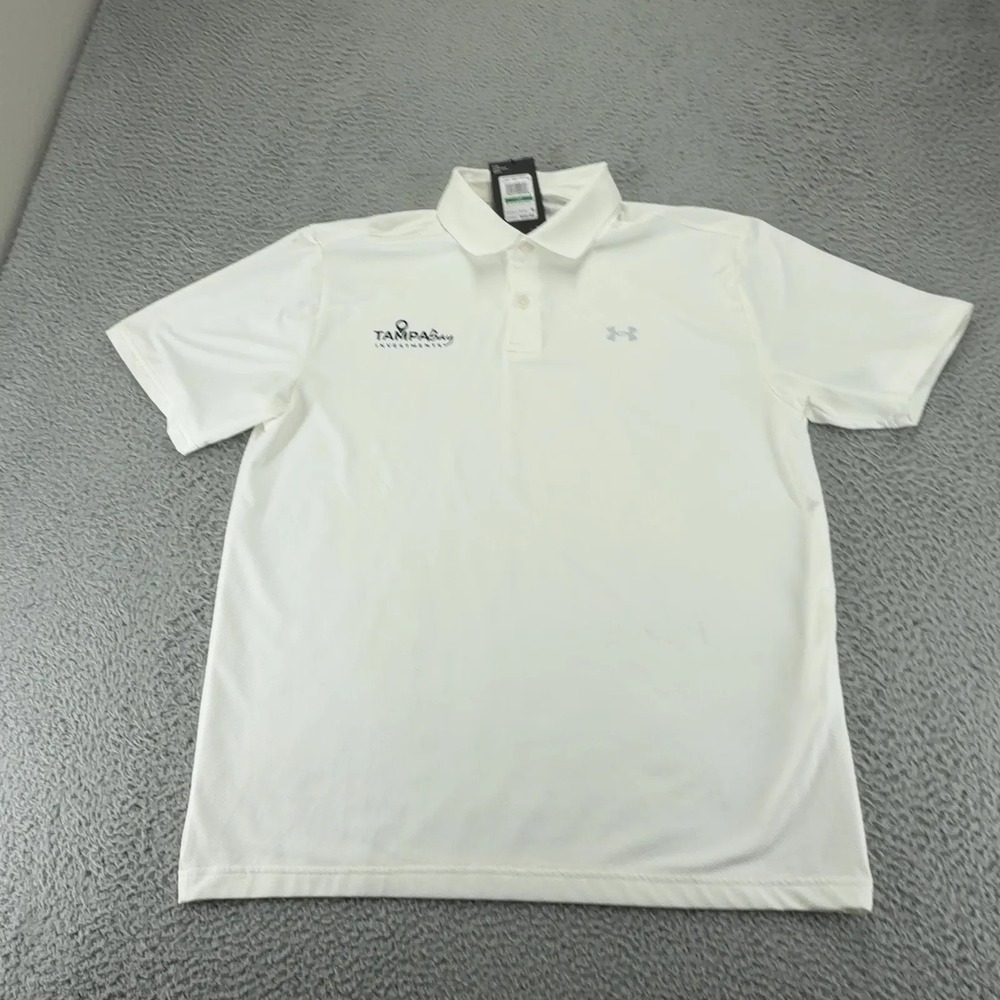 Under Armor Shirt Mens Large Cream Loose Fit Performance Polo Golf UPF 40